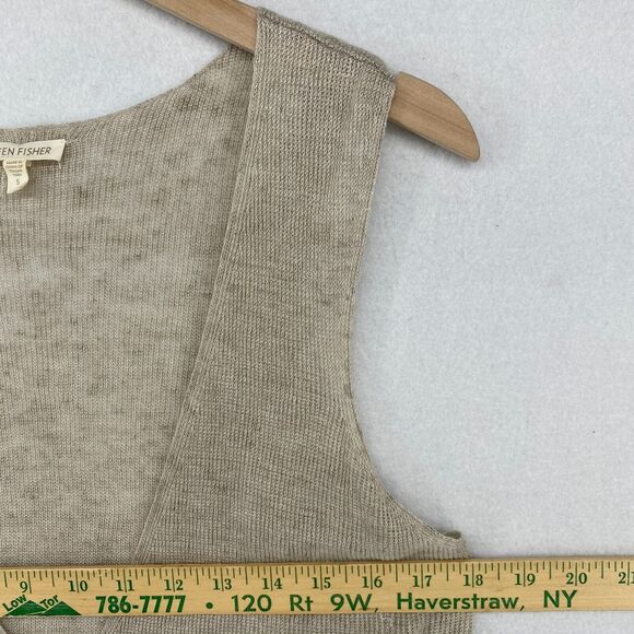 EILEEN FISHER Sweater Small Linen Cardigan Vest Button Front Sleeveless Beige - Picture 9 of 14
